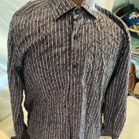 Pronto Uomo Blue Label Shirt Casual Button Down with Striped Design Blue Mix - Picture 3 of 13
